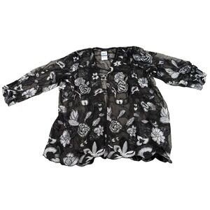 Alfani Floral Embroidered Mesh Cardigan Women XL Black Silver Urban Romance NEW